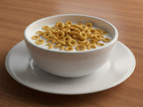This is a serving of Weet-Bix, a breakfast cereal made from wheat, topped with fresh milk.