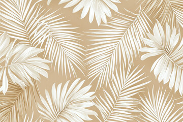 Tropical palm leaf pattern with modern neutral color scheme creates serene and stylish atmosphere, perfect for interior design or fashion applications