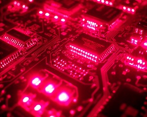 A close up shot of an illuminated circuit board