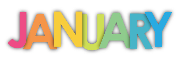 JANUARY colourful typography banner on transparent background