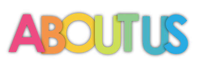 ABOUT US colourful typography banner on transparent background