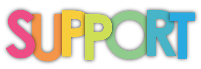 SUPPORT colourful typography banner on transparent background