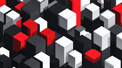 render, background, illustration, Abstract 3D Isometric Cube Pattern in Red, Black & White