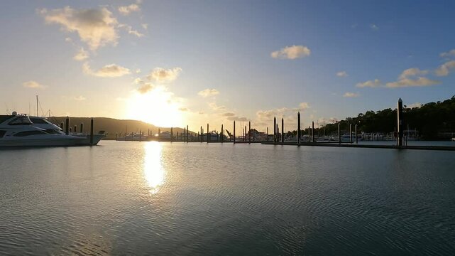 Sunset Timelapse of tropical island marina