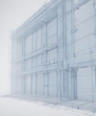 Faded blue architectural blueprint lines on white  Digital blueprint photo effect ,  style,  print,  antique