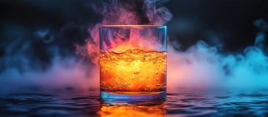 Lit cocktail in glass with smoky background