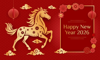 festive colorful template for chinese new year of the horse 2026 celebration