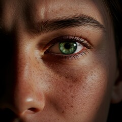 Fototapeta premium A captivating portrait of a person with mesmerizing green eyes and lovely freckles.