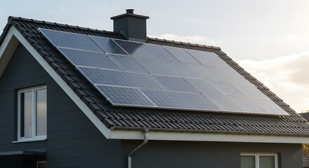 Fototapeta premium Modern House with Solar Panels on Roof