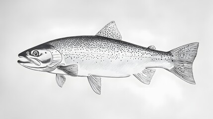 Obraz premium Detailed side view drawing of a trout fish.