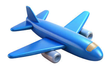 Illustration of a blue airplane with grey engines and gold windshield area on transparent background