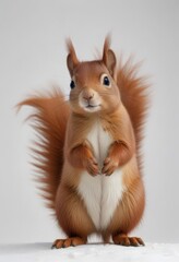 Red squirrel posed against pure white backdrop,  cute,  fluffy,  summer