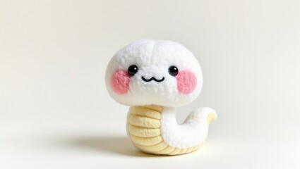 Plush snake doll in a white background, soft wool, cute design.