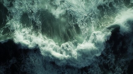 Crashing waves action ocean nature scene aerial view dynamic motion concept