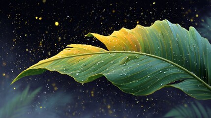 Dewkissed leaves bask in stardusts golden glow