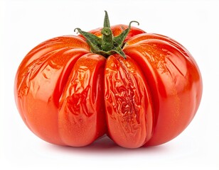 Overripe wrinkled tomato with slightly collapsed shape, isolated on white background. Perfect for...