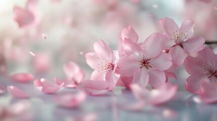 Obraz premium Cherry blossom petals falling nature scene photography soft light close-up serenity