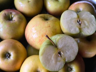 Fuji apples, apple cut into halves