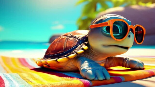 Schildkr&ouml;tenbaby mit Sonnenbrille (3D-Cartoon)