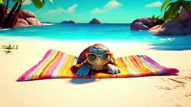 Schildkr&ouml;tenbaby mit Sonnenbrille (3D-Cartoon)