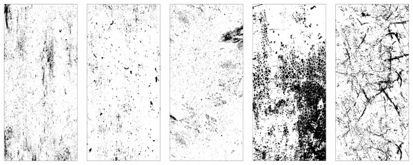 Set of grunge texture backgrounds. Collection of five grunge wall backdrops. Vector illustration.