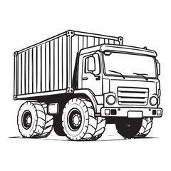 modern container truck illustration in clean line art
