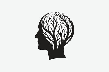 a tree with branches forming a human face, symbolizing nature and humanity, minimal design