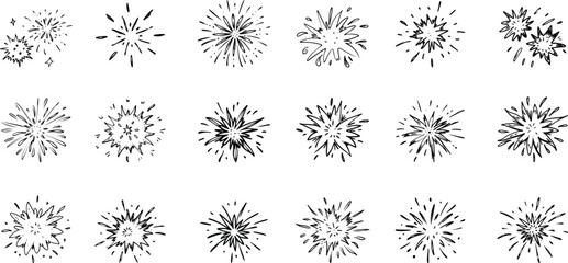 Hand Drawn Explosion and Firework Clipart. Comic Style Burst Effects Set. Vector illustration © Emamuldesigns