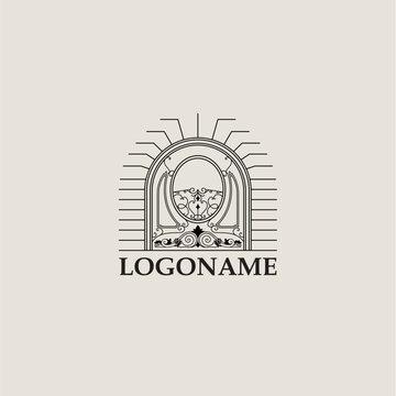 Luxury Hotel Logo with Vintage Window and Elegant Architectural Details
