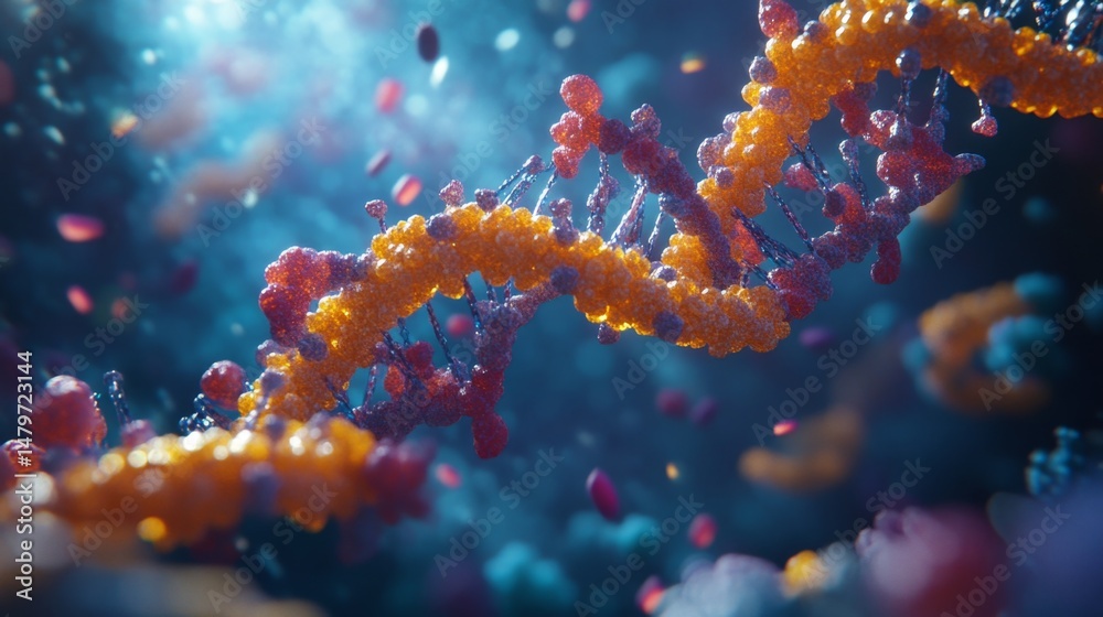 Poster exploring dna structure and function laboratory 3d animation scientific environment close-up view mo