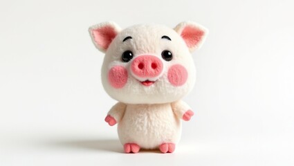 Fototapeta premium Plush pig doll, white background, soft wool, cute design