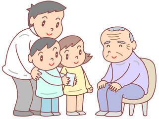 介護のイラスト - 要介護者・幼稚園児・交流・幼老複合施設