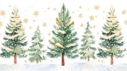 Fototapeta premium Winter wonderland scene with snow-covered pine trees nature illustration serene environment vertical view