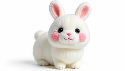 Obraz premium Plush rabbit doll, white background, soft wool, cute design.