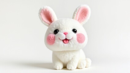 Obraz premium Plush rabbit doll, white background, soft wool, cute design.
