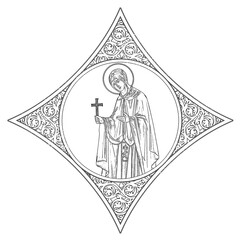 Fototapeta premium Saint Parascheva of the Balkans (name english). Coloring orthodox page in Byzantine style