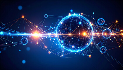 Obraz premium Quantum Computing Concept: An abstract and ethereal design with interconnected spheres and glowing lines, hinting at the complex nature of quantum computing.