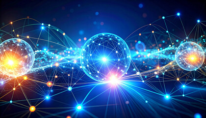 Fototapeta premium Quantum Computing Concept: An abstract and ethereal design with interconnected spheres and glowing lines, hinting at the complex nature of quantum computing.