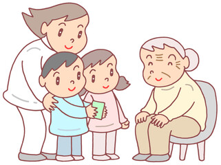 介護のイラスト - 要介護者・幼稚園児・交流・幼老複合施設