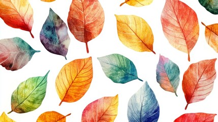 Vibrant autumn leaves falling nature scene watercolor artwork colorful palette artistic view seasonal beauty