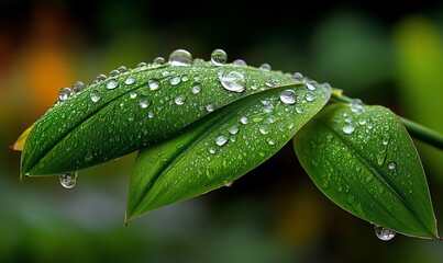 Emerald leaves kissed by morning dew