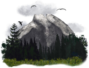 Majestic Mountain Rising Above Pine Forest