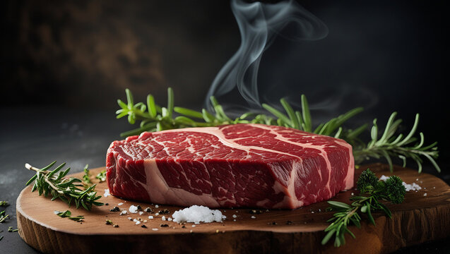 Luxury sirloin steak in dramatic dark setting. Ideal for premium food photography and culinary blogs.