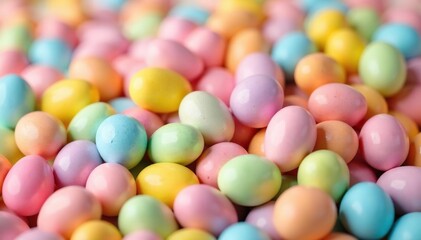 Obraz premium A colorful pile of pastel-colored Easter egg candies , egg hunt, festive, candy assortment