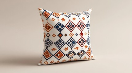 Square throw pillow with a vibrant, geometric pattern