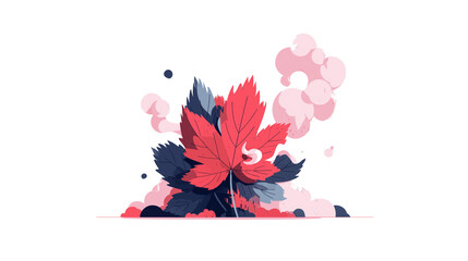 Stylized Digital Illustration of Maple Leaf with Pink and Blue Abstract Shapes on White Background
