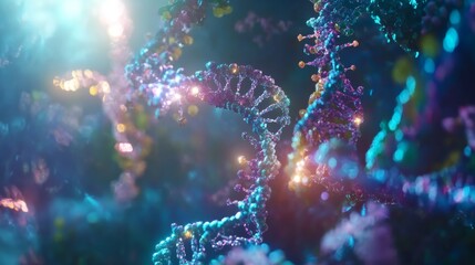 Fototapeta premium Exploring dna structure and function in a vibrant abstract environment a scientific visualization journey