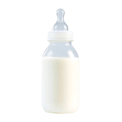 Baby bottle filled with milk isolated on transparent background