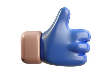 A blue thumbs up symbol with a tan base against a plain colored setting on transparent background