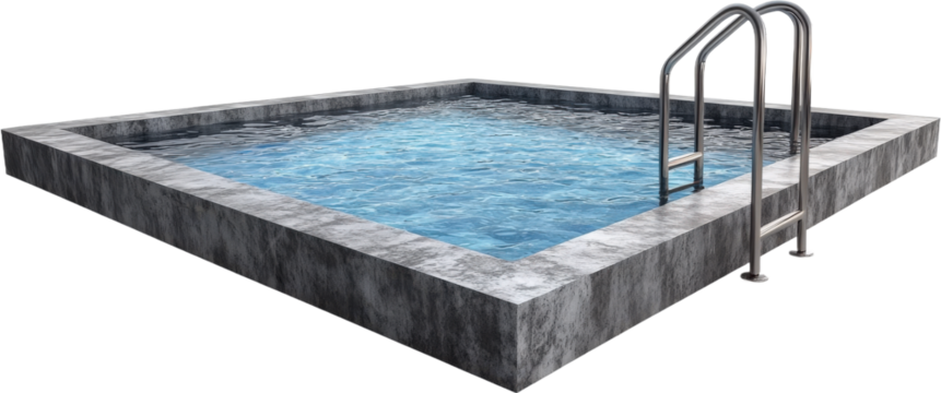 Square Concrete Swimming Pool with Ladder